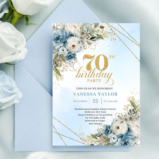 Modern Boho 70th Birthday Floral Invitation 招待状