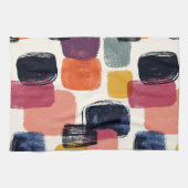 Modern Boho Abstract Brushstroke -Bold Retro Color キッチンタオル (横)