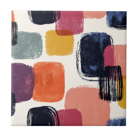 Modern Boho Abstract Brushstroke -Bold Retro Color タイル (正面)