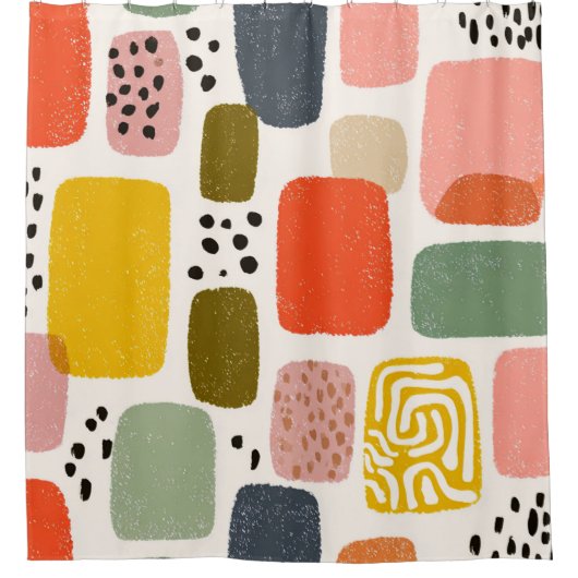 Modern Boho Abstract Watercolor Pattern | Colorful シャワーカーテン (正面)