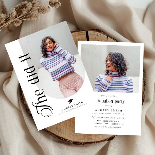 Modern Boho Arch 2 Photos Graduation 招待状