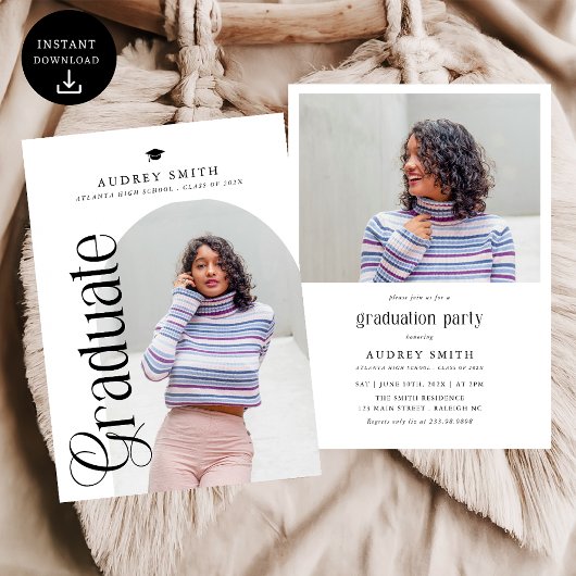 Modern Boho Arch 2 Photos Graduation 招待状