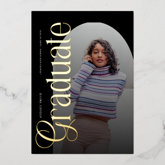 Modern Boho Arch 2 Photos Graduation 箔招待状 (正面)