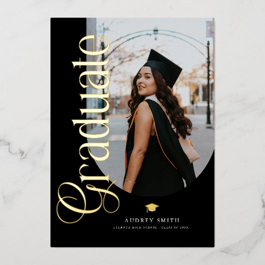 Modern Boho Arch 2 Photos Graduation 箔招待状 (正面)