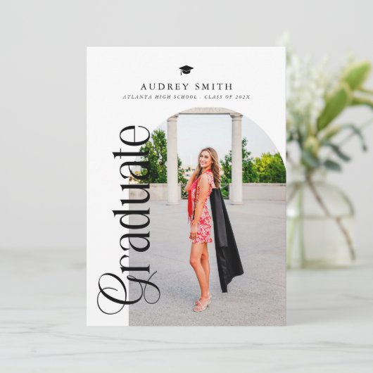 Modern Boho Arch 4 Photos Graduation 招待状 (スタンド正面)