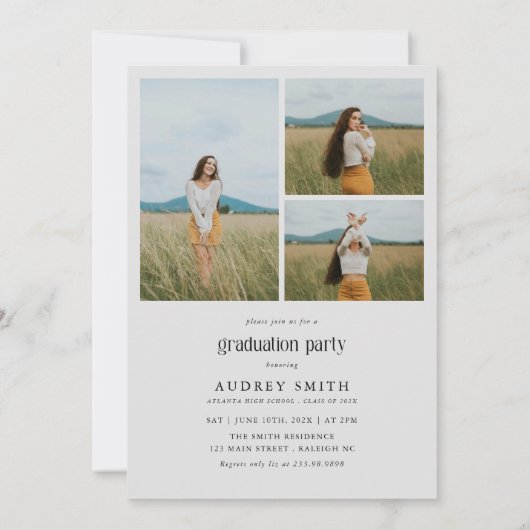 Modern Boho Arch 4 Photos Graduation 招待状 (裏面)