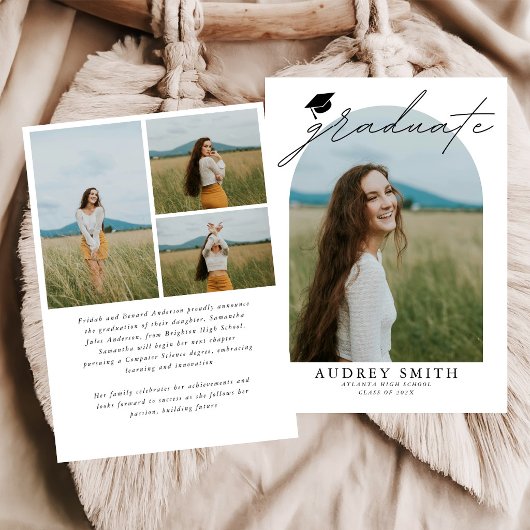 Modern Boho Arch 4 Photos Graduation Announcement 案内状