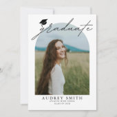 Modern Boho Arch 4 Photos Graduation Announcement 案内状 (正面)