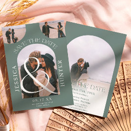 Modern boho arch 4 photos wedding sage green セーブザデート