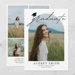 Modern Boho Arch 6 Photos Graduation Announcement 招待状