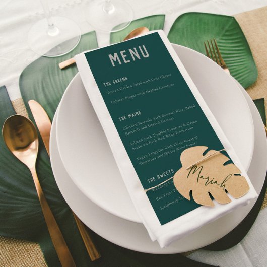 Modern Boho Arch Green Gray Typography Wedding メニュー