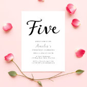 Modern Boho Black Script Simple 5th Birthday 招待状