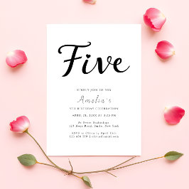 Modern Boho Black Script Simple 5th Birthday 招待状