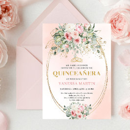 Modern Boho Blush Floral Quinceañera Invitation 招待状