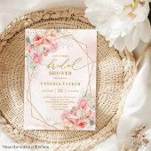 Modern Boho Blush Gold Glitter Frame Bridal Shower 招待状