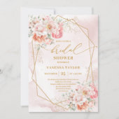 Modern Boho Blush Pink Gold Floral Bridal Shower  招待状 (正面)