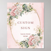 Modern Boho Blush Pink Greenery Custom Sign ポスター (正面)