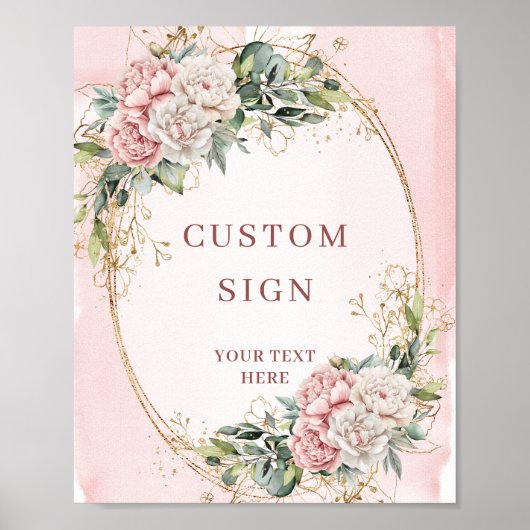 Modern Boho Blush Pink Greenery Custom Sign ポスター (正面)