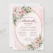 Modern Boho Blush Pink Greenery Rehearsal Dinner 招待状 (正面)