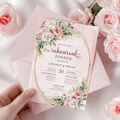 Modern Boho Blush Pink Greenery Rehearsal Dinner 招待状
