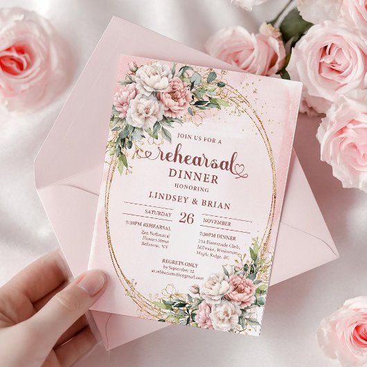 Modern Boho Blush Pink Greenery Rehearsal Dinner 招待状
