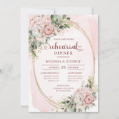 Modern Boho Blush Pink Greenery Rehearsal Invite 招待状 (正面)