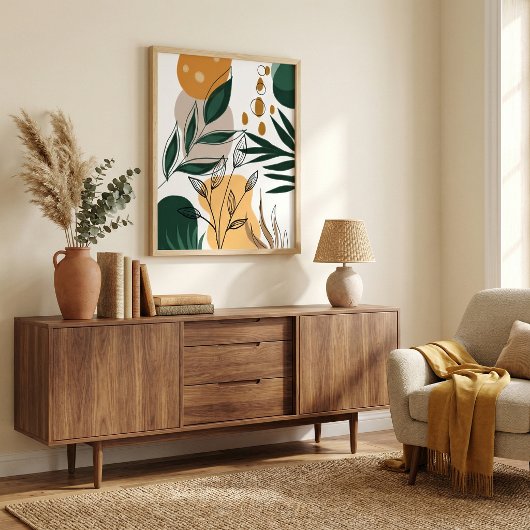  Modern boho  botanical abstract geometric shapes ポスター