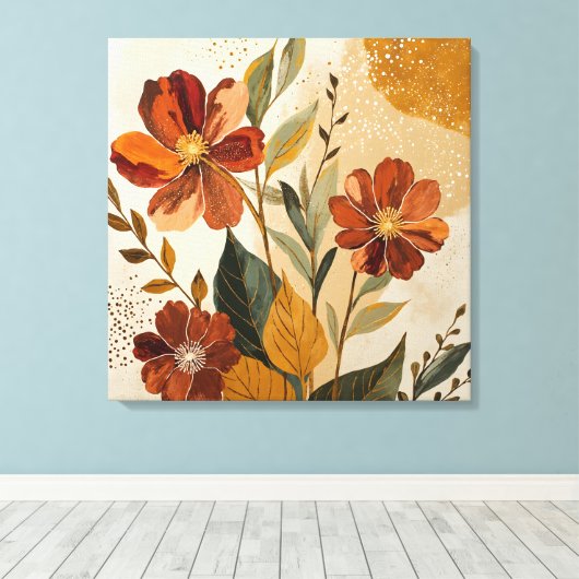 Modern Boho Botanical Abstract Wall Art キャンバスプリント (インサイチュ (ウッドフロア))