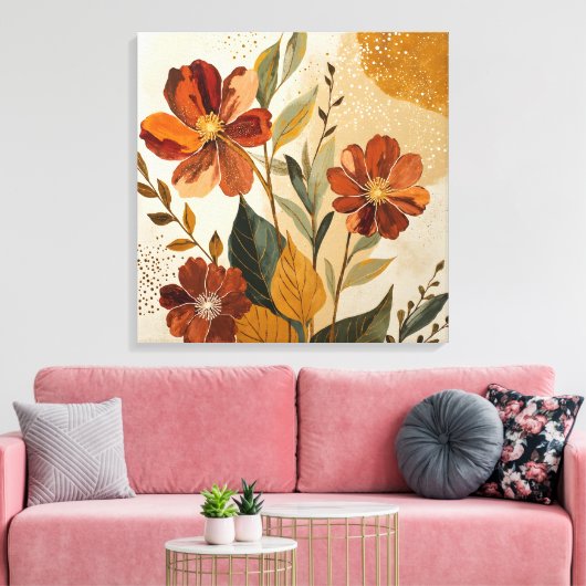 Modern Boho Botanical Abstract Wall Art キャンバスプリント (インサイチュ (リビング))