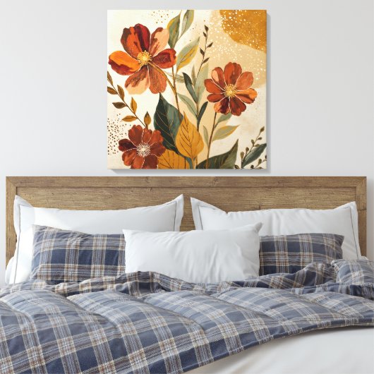 Modern Boho Botanical Abstract Wall Art キャンバスプリント (インサイチュ (寝室))
