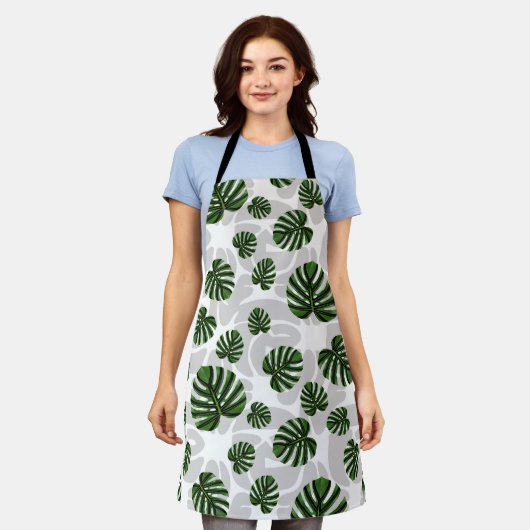 Modern Boho Botanical Leaves Pattern エプロン (着用した状態)