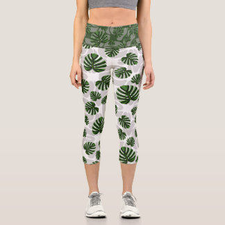 Modern Boho Botanical Leaves Pattern カプリレギンス