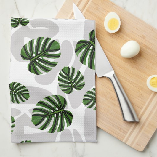 Modern Boho Botanical Leaves Pattern キッチンタオル (四つ折り)