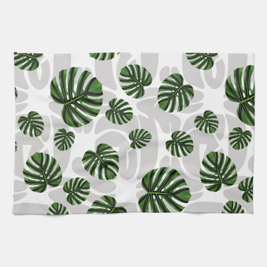 Modern Boho Botanical Leaves Pattern キッチンタオル (横)