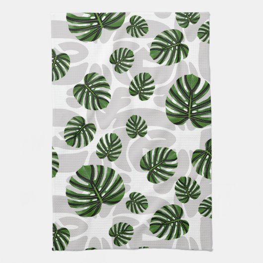 Modern Boho Botanical Leaves Pattern キッチンタオル (縦)