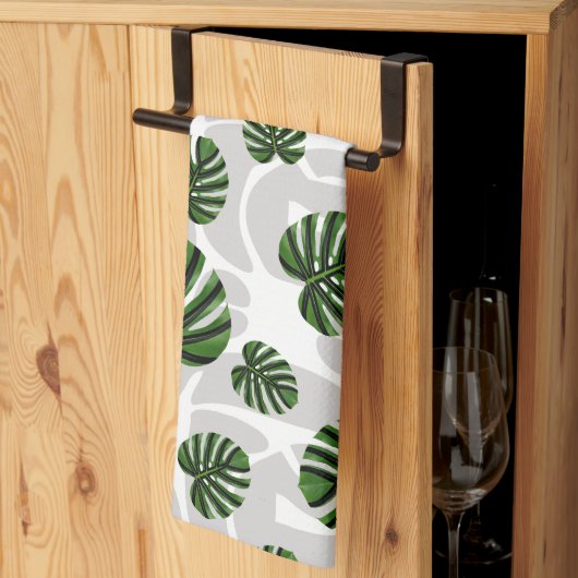 Modern Boho Botanical Leaves Pattern キッチンタオル (三つ折り)