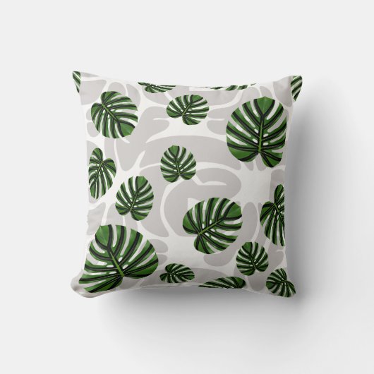 Modern Boho Botanical Leaves Pattern クッション (正面)