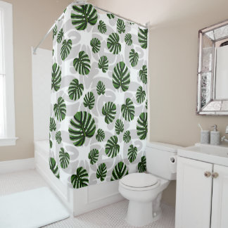 Modern Boho Botanical Leaves Pattern シャワーカーテン