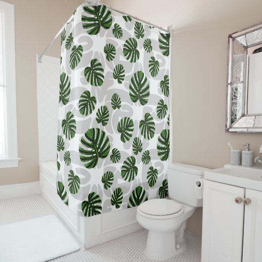 Modern Boho Botanical Leaves Pattern シャワーカーテン (インサイチュ)