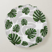Modern Boho Botanical Leaves Pattern ラウンドクッション (裏面)
