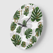 Modern Boho Botanical Leaves Pattern ラージ壁時計 (傾斜)