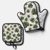 Modern Boho Botanical Leaves Pattern 鍋つかみ&鍋敷きセット (正面/裏面)