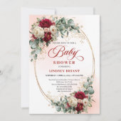 Modern Boho Burgundy and Gold Baby Shower Invite 招待状 (正面)