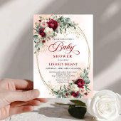 Modern Boho Burgundy and Gold Baby Shower Invite 招待状