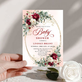 Modern Boho Burgundy and Gold Baby Shower Invite 招待状