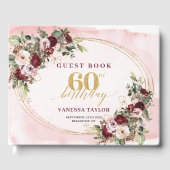 Modern Boho Burgundy Blush Floral 60th Guest Book ゲストブック (正面)