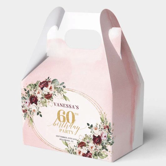 Modern Boho Burgundy Floral 60th Birthday Gift Box フェイバーボックス