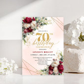 Modern Boho Burgundy Floral 70 Years Young Invite 招待状