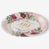 Modern Boho Burgundy Greenery Gold 60th Birthday  ペーパープレート (アングル)