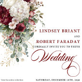 Modern Boho Burgundy White Rose Wedding Invitation 招待状